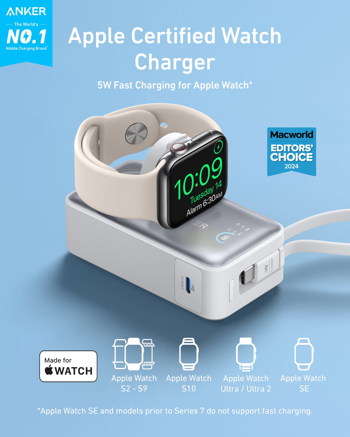 Anker MagGo Power Bank (10K, 35W, For Apple Watch)